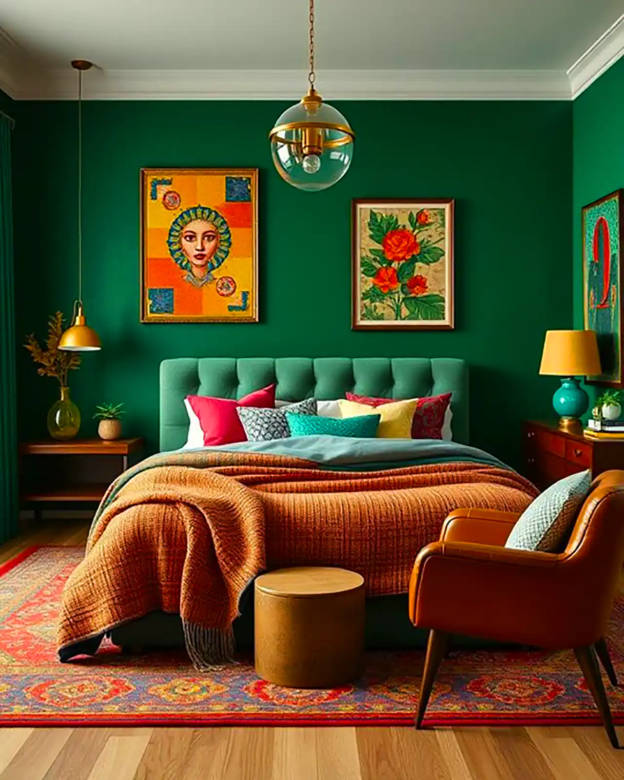 دکوراسیون اتاق خواب سبز و گرم